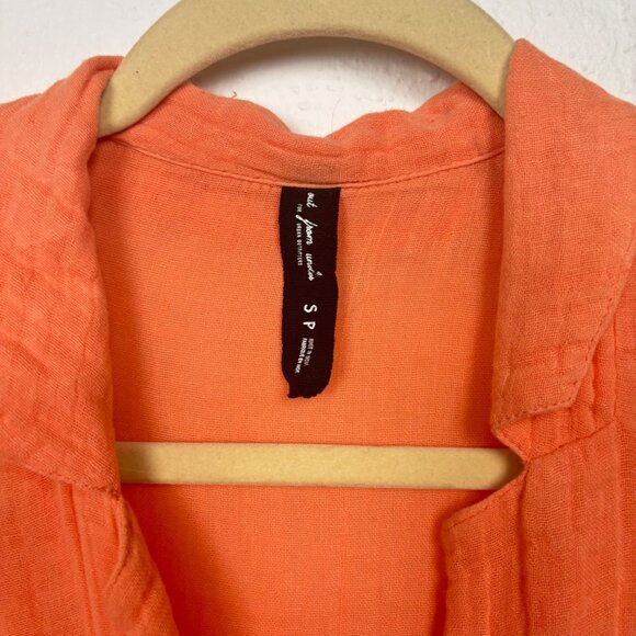 Out From Under S Urban Outfitters Coral Orange Button-Up Romper Gauzy Beachy - Picture 2 of 7